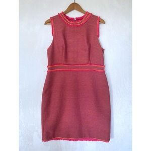 J Crew Tweed Dress Pink Holiday Preppy Fringe Sleeveless Sheath Size‎ 14